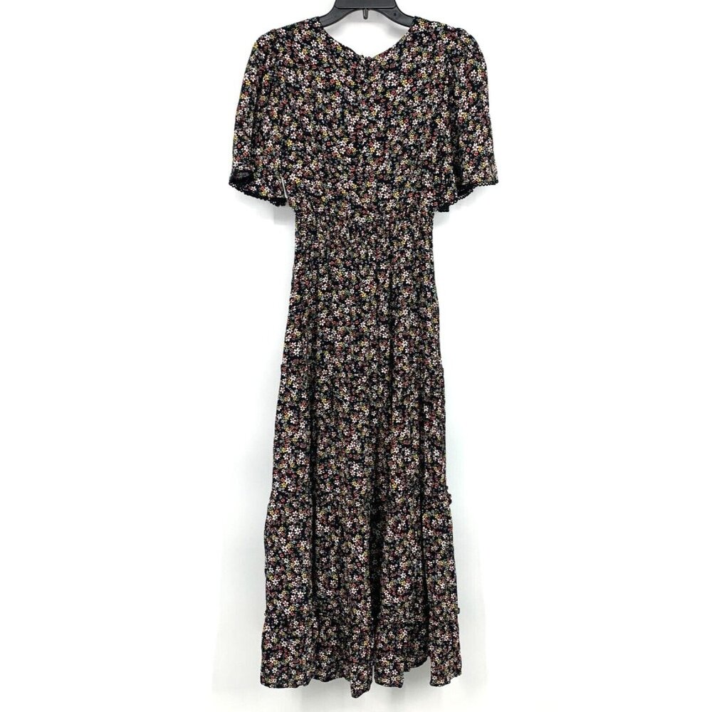Lost + Wander Dress Maxi Black Floral Print V Neck Short Sleeve Boho - Picture 7 of 13